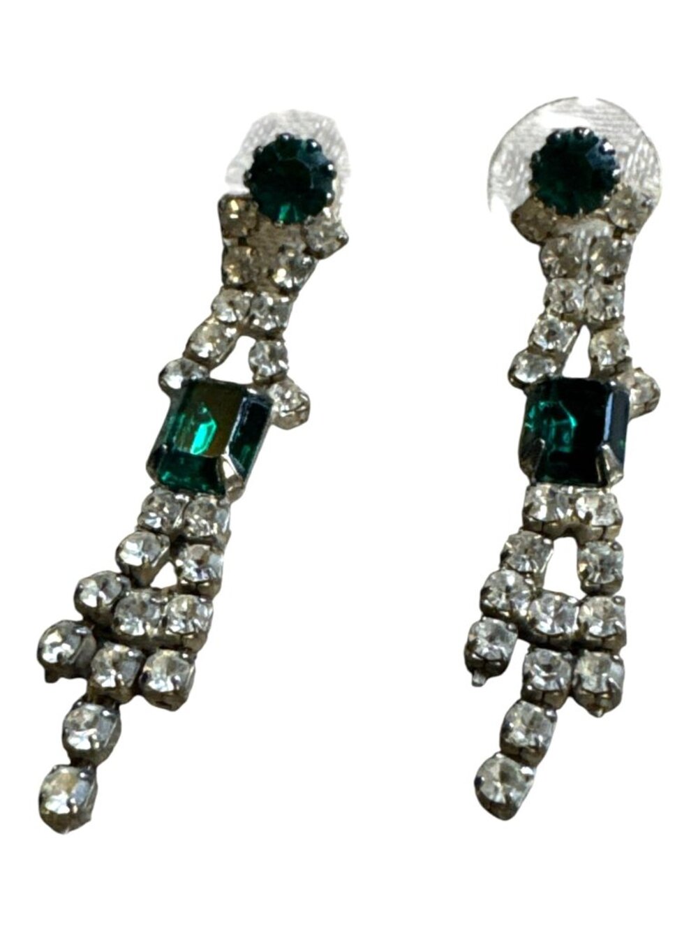 Vintage Emerald Green & Clear Rhinestone Dangle Drop Earrings For Women